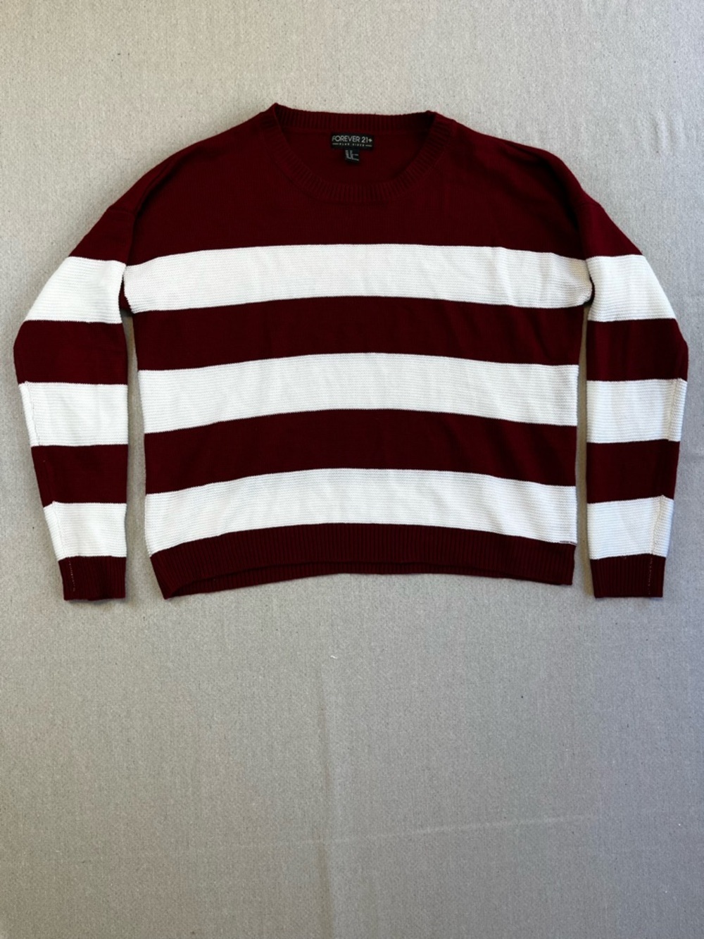Forever 21 Red White Striped Sweater Women’s 2X Crewneck Knit